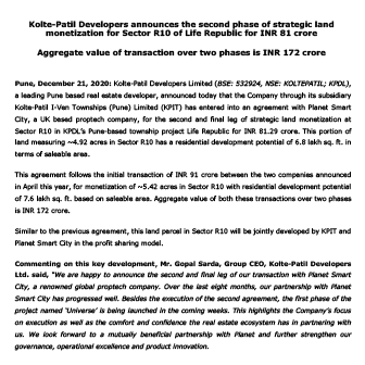 Kolte-Patil Developers announces the second phase of strategic land monetization - Life Republic